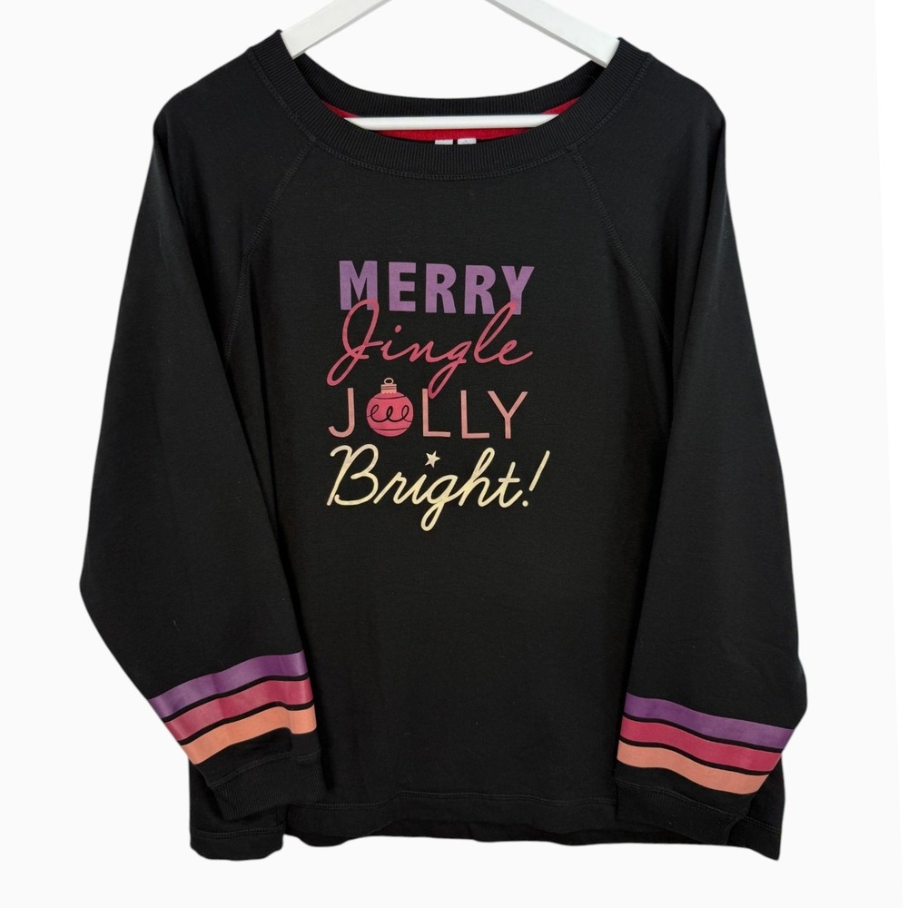 Joyspun XL 16-18 Merry Jingle Jolly Bright Black Holiday Sweatshirt Christmas